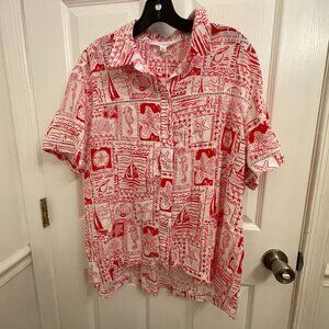 Jane Delancey Linen Blend Beach Vacation Print Blouses size L NEW with TAGS